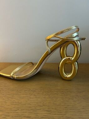 EGO Metallic Gold Square-Toe Ankle-Strap Heels